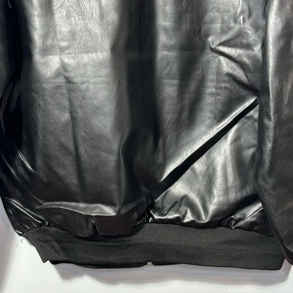Jiechaofang Black with White Piping Faux Leather Jacket in Size‎ XL